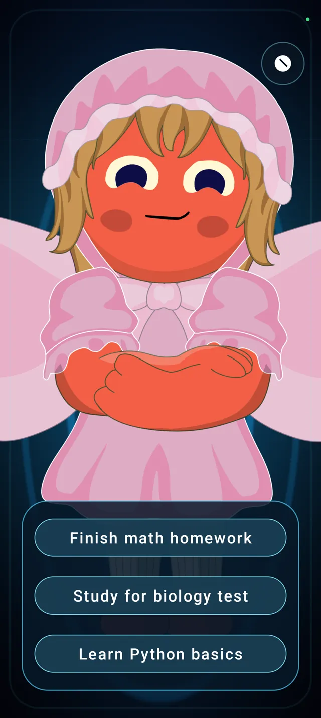 Voice session with Lumie showing tappable suggestion chips like 'Finish math homework'